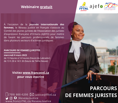 À l'occasion de la Journée internationale des femmes, suivez le webinaire gratuit ''Parcours de femmes juristes'', le 8 mars 2023