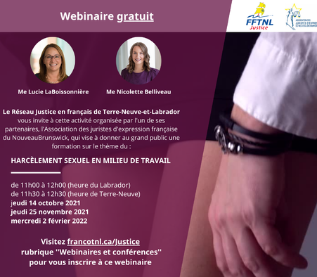 3 séances d'un webinaire gratuit et en français sur le thème ''Harcèlement sexuel en milieu de travail''